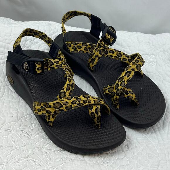 Chaco Women's Size 12 Black/Brown Leopard Z2 Yampa Sandal – Adjustable Strap - Picture 1 of 10